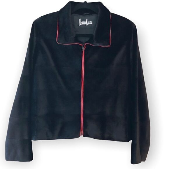 Michael Kors M Black Velour Evening Red Trim Full Zipper Vintage Warm Jacket - Picture 1 of 7